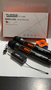 Platinum PT-1000 Professional Dual UHF Wireless Microphone Build In Volume And Echo Effect Adjustable For Karaoke With Foam