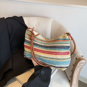 กระเป๋าสะพายไหล่ผู้หญิงแบบลำลอง 2024 กระเป๋าสี่เหลี่ยมเล็กสีสันสดใสทอแฟชั่นใหม่ กระเป๋าถือแบบสะพายข้าง กระเป๋าใต้วงแขน กระเป๋าสะพายไหล่แบบลำลอง
