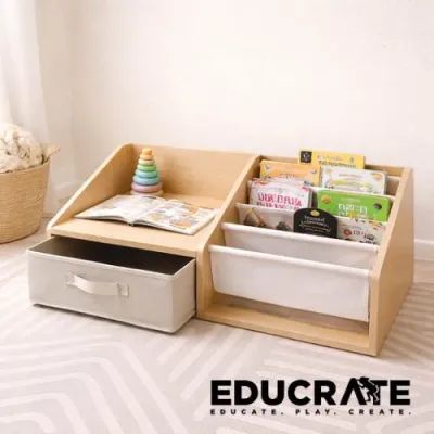 EducratePH Mini Bookshelf with Display Table and Storage Bin