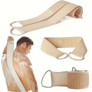 Dual Sided Bath Sponge Long Exfoliating Scrubber for Back Cleaning Dead Skin Removal Soft Washcloth with Strap