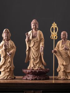 Sakyamuni Ksitigarbha and Arya Avalokiteshvara Sakyamuni Buddha Statue Guanyin Dizang Bodhisattva Worship Living Room Desktop Ceramic Crafts Ornaments