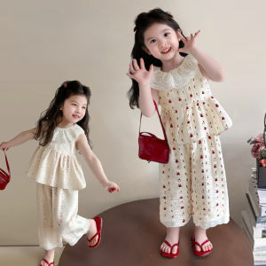 Terno For Kid Girl Baby Girls Two-Piece Set Lace Vest And Pants Korean Style Kids Fashion Suit 1-7 Years
