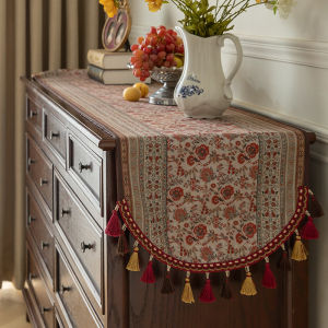 American Luxury Flowery Tassel Table Runner