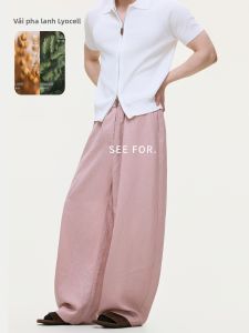 Elegant Old Money Style Pink Tencel and Linen Leisure Pants