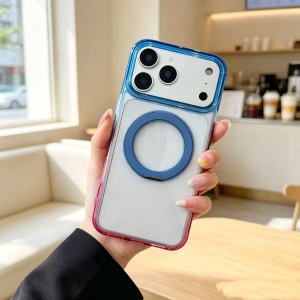 Ốp Lưng Không Dây Trong Suốt Mờ Chống Sốc Tích Hợp Giá Đỡ Tương Thích MagSafe Màu Gradient Dành Cho iPhone Pro Series 18 17 16 15