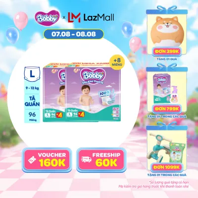 [20g 7-10.8 QUÀ TO][TẶNG MIẾNG NGẪU NHIÊN] Combo 2 Tã/bỉm quần Bobby 3mm Mega Jumbo Siêu khô thoáng L96