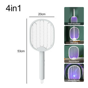 4 in 1 Foldable Electric Mosquito Swatter Fly Killer Trap USB Rechargable Mosquito Killer Racket with UV Light Bug Zapper 3000V