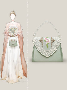 Elegant Satin Embroidered Evening Bag Pearl Chain Handbag Classical Chinese Style Flag Dress Bag for Women Retro Fashion