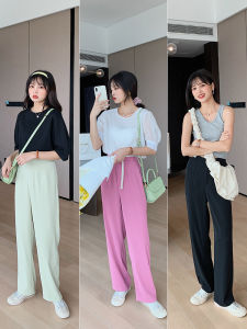 AMILUCK | กางเกงขายาวทรงตรงเอวสูงสำหรับผู้หญิง กางเกงขายาวทรงหลวมสบาย ๆ ทรงสลิมฟิต กางเกงขายาวทรงตรงสำหรับใส่ทำงาน