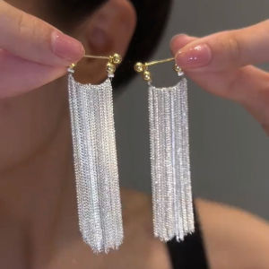 Elegant Long Tassel Earrings Exclusive Design Silver Needle Stud Light Luxury High-End Round Face Slimming 2023 New Arrival