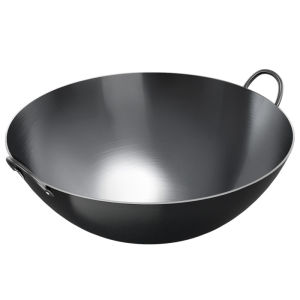 Traditional Handmade Uncoated Iron Wok Non-Stick Cooking Pot Large round Bottom Double Ear Commercial Grade Stove Top Use