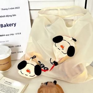 Phim Hoạt Hình Chó Túi Đựng Đồ Mua Sắm Có Thể Gập Lại Dung Tích Lớn Thân Thiện Với Môi Trường Túi Polyester Đa Năng Di Động