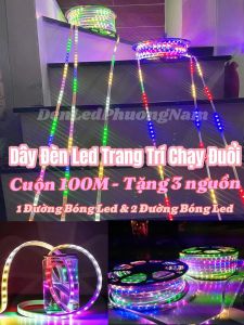 [Cuộn 100m tặng 3 Nguồn] Dây Đèn Chạy Đuổi Tự Động Trang Trí Ngoài Trời