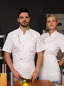 ชุดเชฟ เสื้อยูนิฟอร์ม แขนสั้น ห้องครัว ร้านอาหาร ดูดซับเหงื่อ ราคาคุ้มค่า สะดวกสบาย 【จัดส่งจากประเทศไทย】