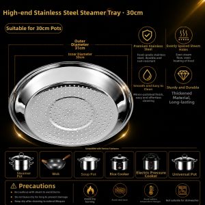 Food-Grade Stainless Steel Steamer Insert Round Thickened Heat-Resistant With Holes
