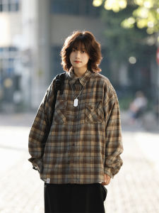 Loose Long Sleeve Plaid Shirt Men Women Autumn Winter Casual Outerwear Youth Fashion Cotton Polyester Viscose Blend Button up