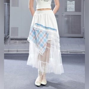 Unifree | Lace Patchwork Gingham Tulle Irregular Design Skirt