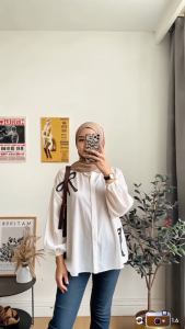 TERLARIS Lena Blouse | Kemeja Wanita Bordir Ribbon Shirt Rayon Twill Premium