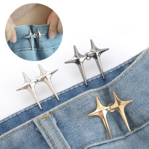 【On Sale】2Pcs Detachable Metal Brooch Waist Adjustable Buttons Star Patterns Metal Pants Button for Clothes Adjustable Pin