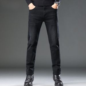 HENGYUANXIANG | กางเกงยีนส์ทรงสลิมฟิตสำหรับผู้ชาย ทรงหลวม ทรงตรง ทรงหลวม กางเกงขายาวสีดำ ทรงเข้ารูป สไตล์อังกฤษ แฟชั่นฤดูใบไม้ร่วง/ฤดูหนาว