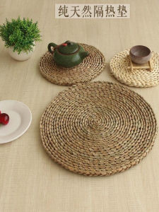 แผ่นฉนวนกันความร้อนแบบสานแผ่นปูโต๊ะอาหารกันลวกใช้ในบ้านสไตล์ญี่ปุ่นแผ่นรองจานแผ่นรองจานทรงกลมทำด้วยมือแผ่นรองจานแผ่นรองหม้อทราย