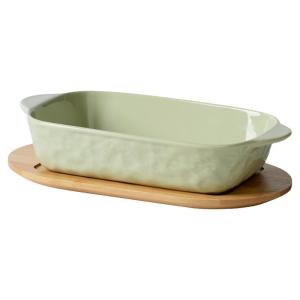 Double Ear Baking Tray Ceramic Dish with Tray Microwave Oven Baking Rice Bowl Home Breakfast Plate Simple Rectangular Shape