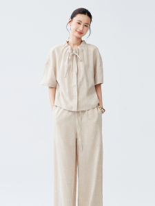 Simple Leisure Style Womens Suit Short Sleeve Top and Loose Trousers