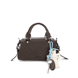 JANDRESS | Suede Brown Cross-Decoration Boston Bag