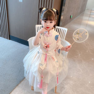 Han Dynasty Girl Summer Dress Suit Kids Chinese Style Dress Two-piece Set Western Style Baby Girl Princess Tulle Skirt
