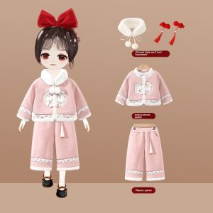 Girls Fleece Lined Outfit Baby One Year Old Birthday Clothes Traditional Chinese Style Childrens Winter Two Piece Set