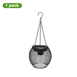 Solar Hanging Lights IP65 Outdoor Decorative Globe Lanterns with Vintage Edison Bulb LED Retro Metal Mesh Pendant Light for Yard