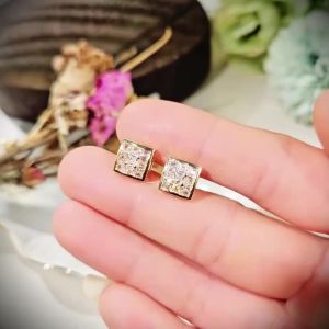 Huitan Luxury Gold Color Square Stud Earrings Women Ear Piercing with CZ Stone Simple Stylish Cool Earrings Hip Hop Jewelry