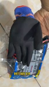 Bịch 12 Đôi găng tay lao động 378 phủ cao su đen tốt găng tay xây dựng bốc xếp găng tay bảo hộ lao động