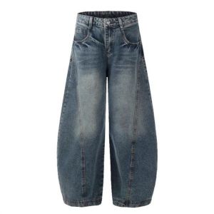 American Style Mens Jeans Long Straight Legged Washed out Vintage Design Casual Cotton Trousers mid Waist Zipper Fly