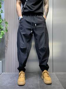 Black Loose Casual Sports Pants for Men Autumn Season Quick Dry Outdoor Stitched Lettering Youth Vitality Style Long Trousers
