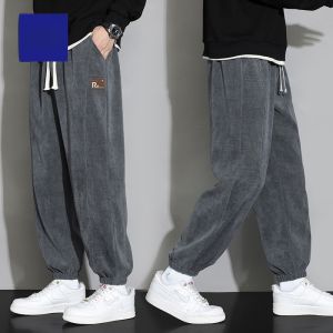 ROMON | Romon Mens Corduroy Sports Pants Loose Fit Autumn Winter Style Trendy Cuffed Long Trousers Casual Youthful Style Black Grey White