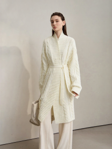AMII | Winter New Lazy Style Turn Down Collar Dropped Shoulder Sleeve Adjustable Rope Removable Belt Knit Sweater