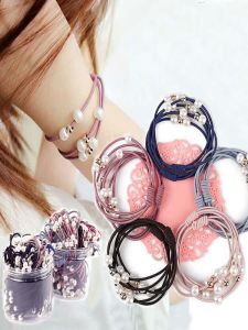 Versatile Multi-Layer Nine-Bead Elastic Hair Ties Mixed Color Simple Stylish Hair Accessories Korean Style Fashion Jewelry
