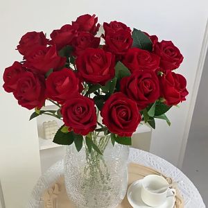 1PCS Rose Red Color High-Grade Artificial Flower Fake Flower for Home Party Rose Artificial Flower Wedding Party Decoration Valentines Day Mothers Day Gift Artificial Rose