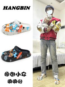 Original Mens Clog Shoes Outdoor Thick Bottom Wear-Resistant Anti-Slip Beach Shoes Fashionable All-Match Comfortable Toe Cover Slippers