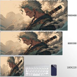 Bandai | Gaming Mouse Pad Gamer Home Computer Accessories Cool One Piece Roronoa Zoro Mousepad XXL Keyboard Pad Non-Slip Office Mouse Mat