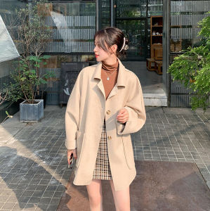 Womens Cardigan Style Korean Version Soft Large Coat Student Thin Outerwear Shoulder Paded Long Sleeve Mid-Length Coat