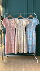 D11703 Flying Sleeves Floral Printed Dress