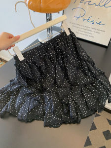 Black Polka Dot Lace Trim Design A-Line Mini Skirt Womens plus Size Conceal Meat Flounce Half Body Skirt Commute Korean Style