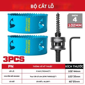 Bộ Mũi Khoan Geinxurn 4" 5" 6" Với Trục Thay Nhanh Lưỡi Răng Cá Mập Khoan Nhanh Gấp 3 Lần Dụng Cụ Cắt DIY