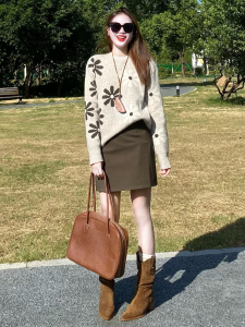 SHANGSHA | French Lazy Style Petite Knit Sweater Dress Set