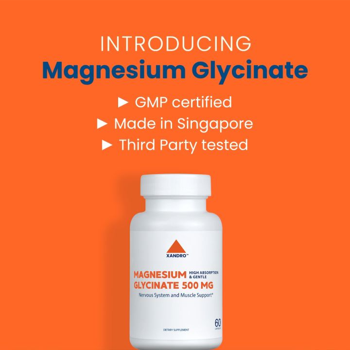 Xandro Lab Magnesium Glycinate 500mg - Enhances Sleep Quality, Relieves ...