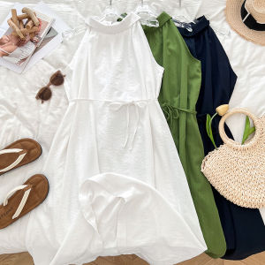 Elegant French Style Sleeveless Waist-Cinching Belted Vest Dress Womens Summer New Fashion Commute Single Piece Other Material