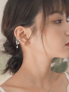 AURORA Real 925 Silver Shiny Zircon Tassel Ear Clip Non-piercing Ear Cartilage Earrings Jewelry ES925-71