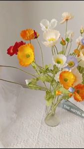 Hoa Anh Túc 1 Cành 3 Bông 1 Nụ Màu Pastel Hoa Lụa Giả Xinh Xắn Trang Trí Phòng Decor Chụp Ảnh